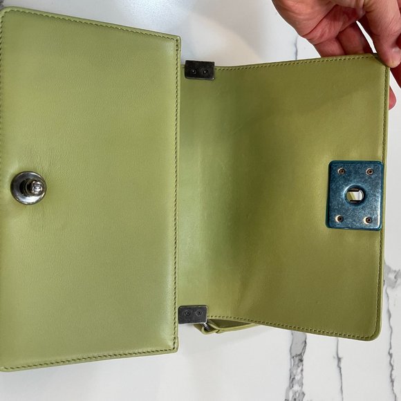 CHANEL Boy Small Light Green Lambskin Rabbit Fur - Picture 7 of 10